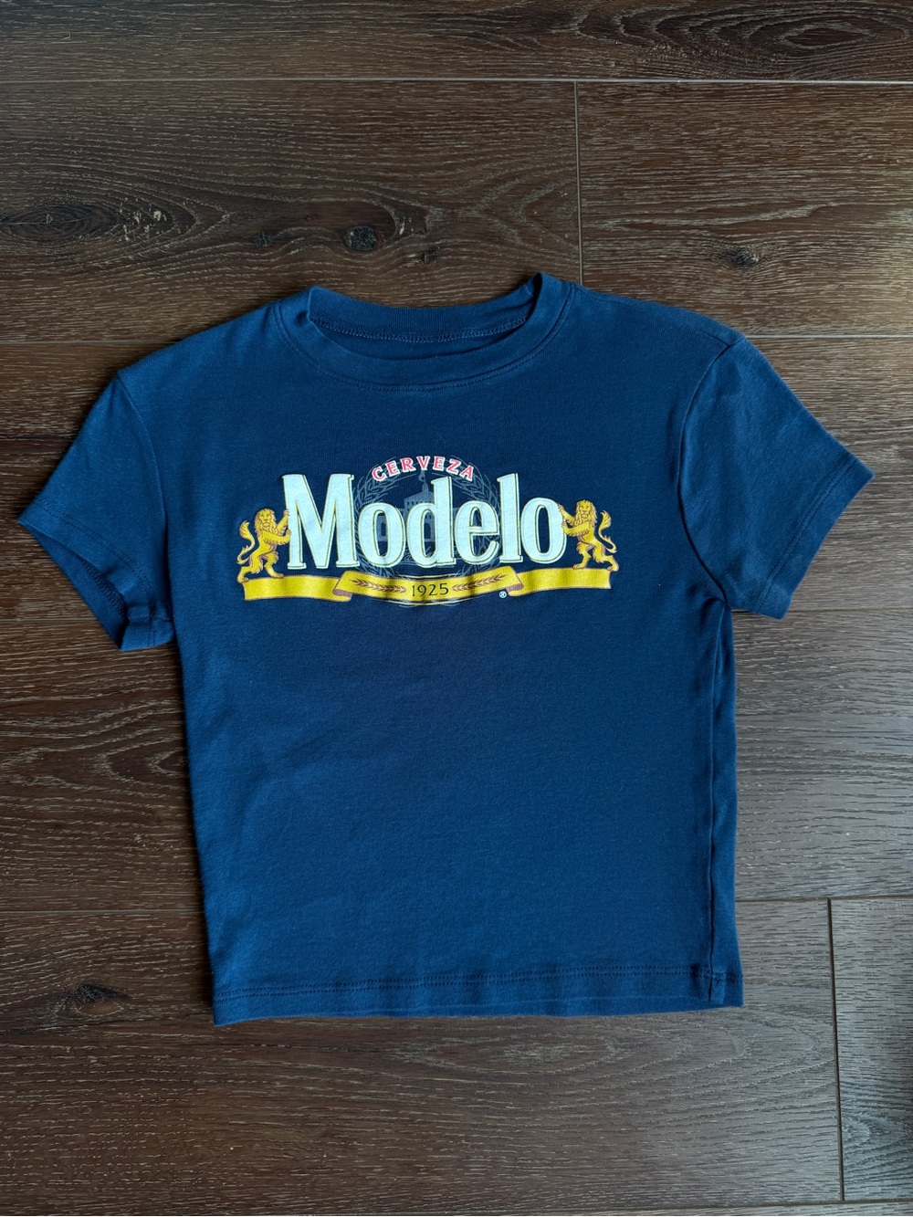 Modelo Navy Crop Tee with Yellow & White Logo